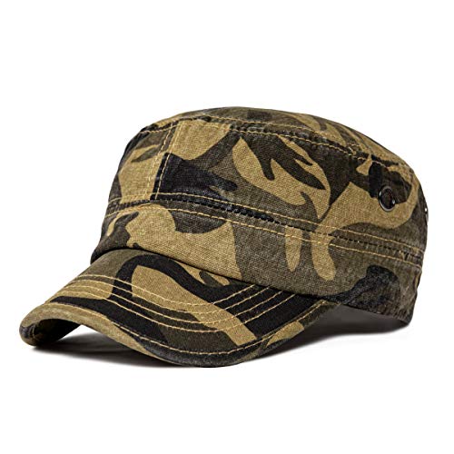 VOBOOM Men Washed Cotton Cadet Army Cap Vintage Flat Hat - color: Brown Camouflage