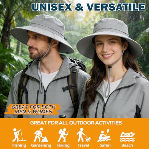 Men's UPF 50+ Waterproof Wide Brim Boonie Hat, Sun & Rain Protection - color: Light Grey