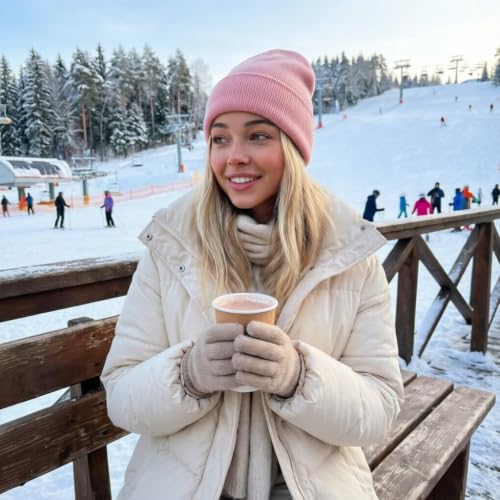 DRESHOW Winter Beanie for Women Men Fleece Lined Slouchy Knit Thick Beanies - color: 1 Pack Knit Beanie Hat: Pink