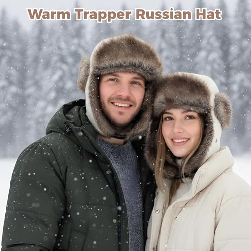 Cozy Plush Winter Hats Men Women Trapper Trooper Hat with Earflaps Windproof Russian Ushanka Hats Outdoor Skiing Cap - color: Beige-a