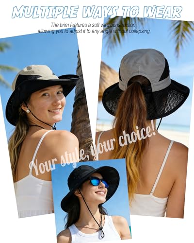 Women's Sun Hat with Ponytail Hole, Breathable Foldable Summer Hat with Shapeable Brim for Hiking Beach Gardening - color: Light Gray