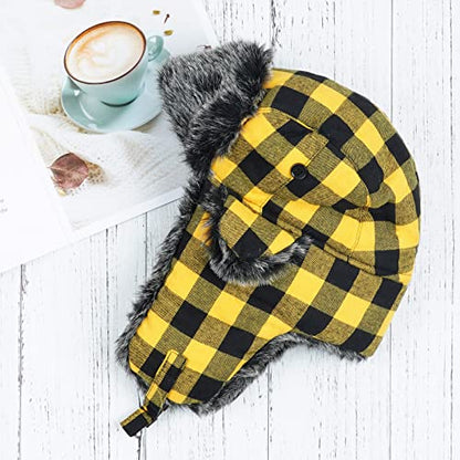 ONWAY Trapper Hat Winter Hats for Women Men with Faux Fur Ear Flaps - color: Yellow