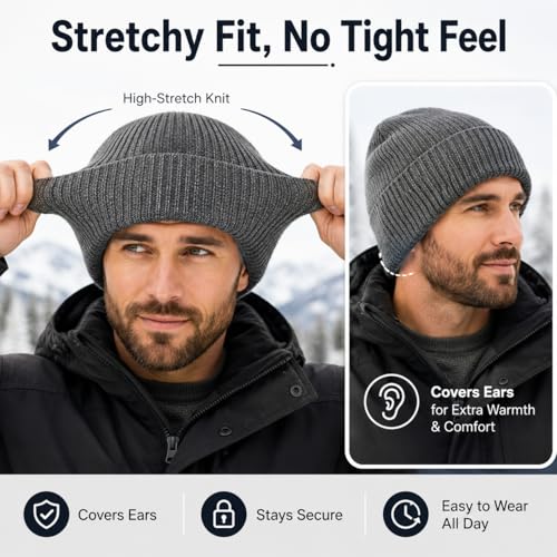 Men’s Plus Size M/L-XXL Merino Wool Beanie for Big Heads - color: Dark Gray, size: Medium-Large
