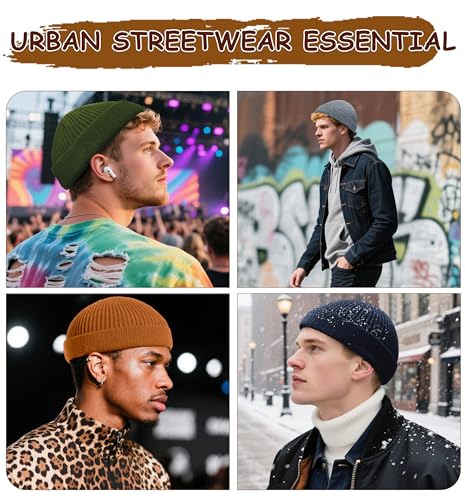 Wool Fisherman Beanie for Men Wome, Thin Knit Winter Hats Skull Cap - color: Army Green