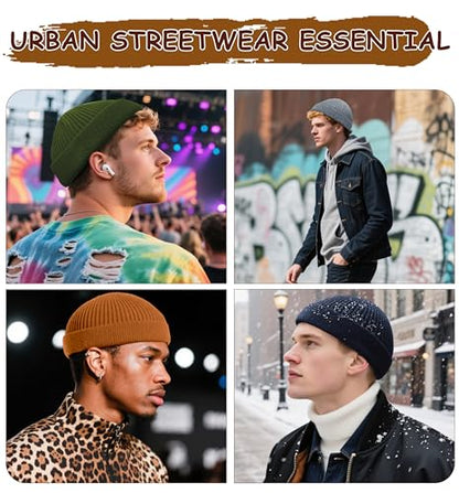 Wool Fisherman Beanie for Men Wome, Thin Knit Winter Hats Skull Cap - color: Army Green