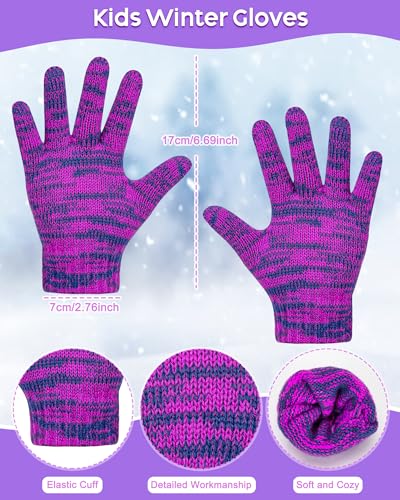Kids Winter Hat Gloves Scarf Set, Boys and Girls Beanie Hat - color: Pink Purple