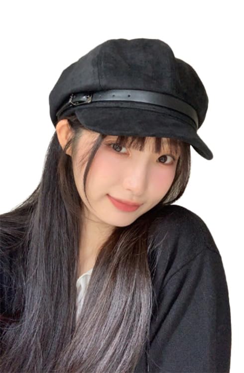 Vintage Newsboy Hats Winter Suede Caps Women's Octagonal Hat Fashion Gatsby Cabbie Baker Visor Beret Hat - color: A-black