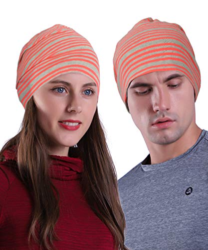 EMPIRELION 9" Women Lightweight Beanies Hats, Thin Sports Running Skull Cap Chemo Headwear Sleep Caps - color: Pink Stripe