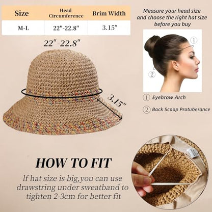 Floppy Big Beach Straw Hats for Women Foldable Summer Wide Brim Packable Sun Hat Womens Travel Straw Fedora Hat - color: C-khaki