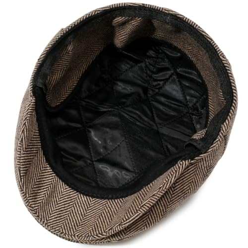 Men's Newsboy Cap with Earflaps Flat Ivy Caps Gatsby Golf Cabbie Hats - color: Coffee Herringbone