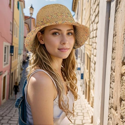 Floppy Big Beach Straw Hats for Women Foldable Summer Wide Brim Packable Sun Hat Womens Travel Straw Fedora Hat - color: C-khaki