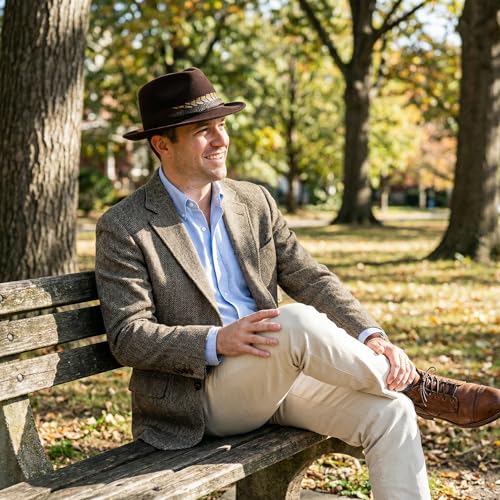 Home Prefer Men's Wool Felt Winter Hat Short Brim Fedora Hat with Feather - color: Coffee Ring Necked Feather