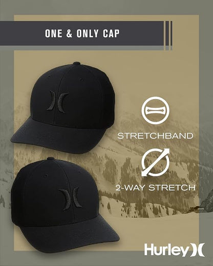 Hurley Mens Baseball Cap Moisture Wicking Flexfit Fitted Hat for Men - color: Black, size: Small-Medium