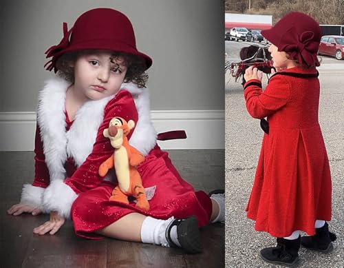 Bienvenu Kids Girls Winter Warm 100% Wool Bucket Hats Fedoras with Bowknot - color: Burgundy