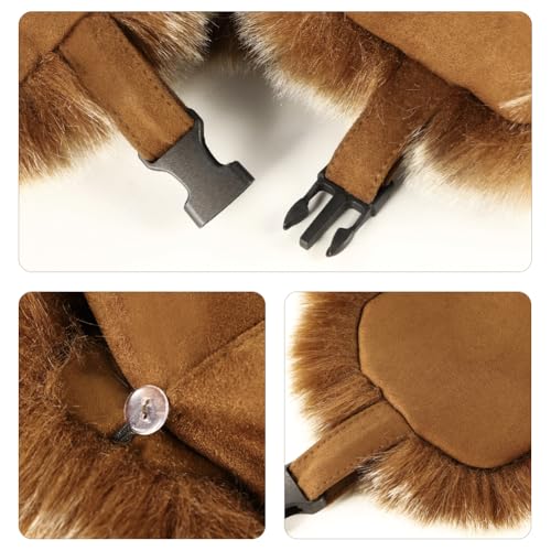 Men Russian Cossack Ushanka Trapper Hat Suede Faux Fur Hunter Hat Thick Furry Trooper Hat with Earflaps Skiing Cap - color: Brown