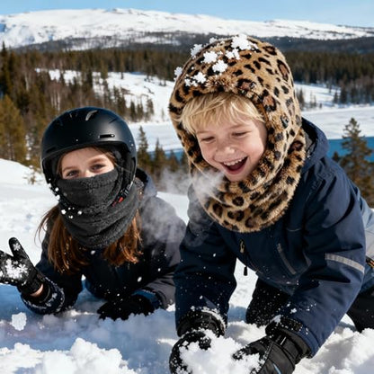 Ski Mask Kids Balaclava, Winter Ski Face Mask Cover, Fleece Hats for Kids - color: Leopard