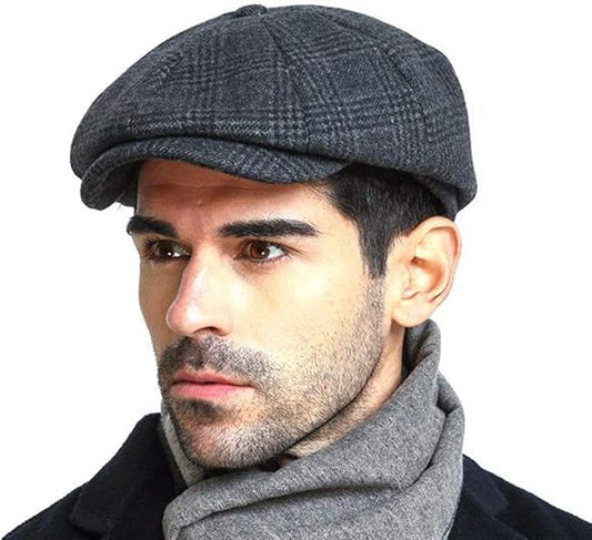 Wool Tweed Newsboy Cap for Men Paperboy Warm Winter Hat Vintage Flat Ivy Cabbie Gatsby Cap - color: Gentle Plaid, size: X-Large-XX-Large