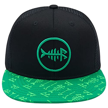 BASSDASH Flat Brim Trucker Cap Adjustable Snapback Hat Mesh Back for Men Women - color: Green and Black