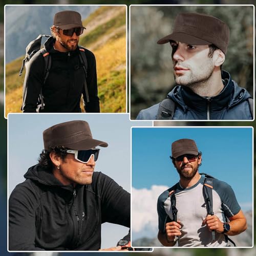 Glamorstar Unisex Cadet Army Hats 4 Pieces Military Flat Top Newsboy Cap - color: 4 Brown