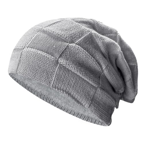 PFFY Beanie Hats for Men Women Winter Thick Warm Lined Beanies Skull Cap - color: （pure） Grey