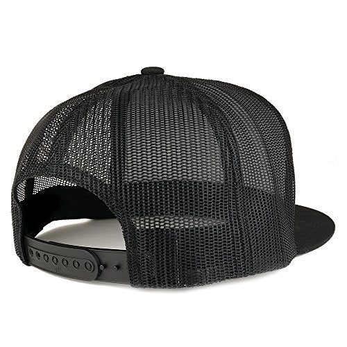 Trendy Apparel Shop Number 47 Gold Thread Embroidered Flat Bill 5 Panel Trucker Cap - color: Black