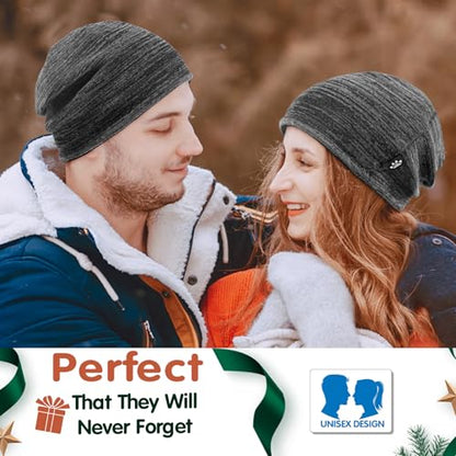 Lvaiz Winter Fleece Lined Beanie Hat for Men Women Reversible Skull Cap - color: Navy Blue+black