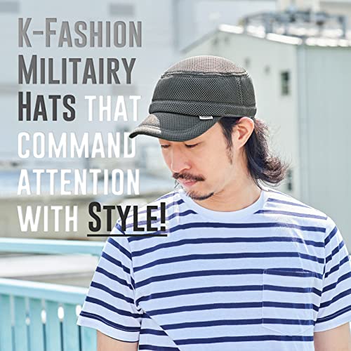 CHARM Mens Cadet Hat Kpop Caps - Womens Military Cadet Hat Korean Style Baseball Cap Mesh Fabric - color: Black