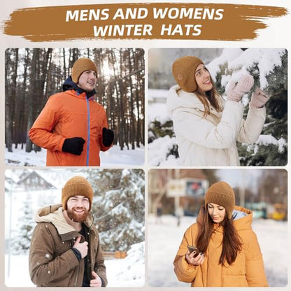 OZERO Winter Beanies Hats Men: Beanie with Ear Flaps - color: Brown