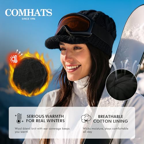 Comhats Wool Blend Visor Beanie for Women, Cable Knit, Large Size - color: 68294_beige, size: One Size