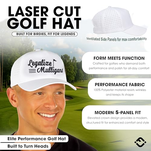 Funky Junque Mens High Crown Golf Hat, Performance Golf Cap - color: Legalize Mulligans - White