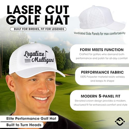Funky Junque Mens High Crown Golf Hat, Performance Golf Cap - color: Legalize Mulligans - White