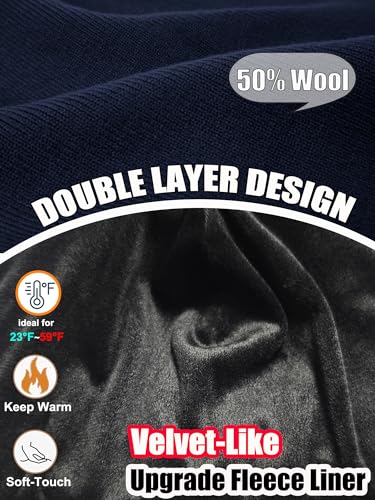 ROYBENS Warm Wool Beanie for Men Women, Thick Fleece Lined Knit Winter Hat - color: 1pcs Navy Blue