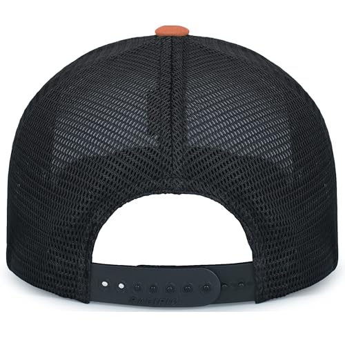 Pacific Headwear Contrast Stitch Trucker Pacflex Snapback Cap - color: White/Light Charcoal/Rust