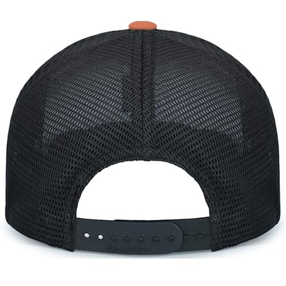 Pacific Headwear Contrast Stitch Trucker Pacflex Snapback Cap - color: White/Light Charcoal/Rust