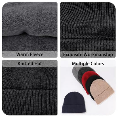 Winter Beanie Hats for Women Men Fleece Slouchy Knit Thick Beanies Warm Thermal Snow Ski Hat Gifts for Cold Weather - color: Black