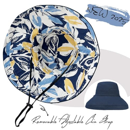 vidsel Womens Sun Hats Wide Brim Reversible Bucket Cotton Hat with Hat Clip - color: Navy Blue2, size: Medium