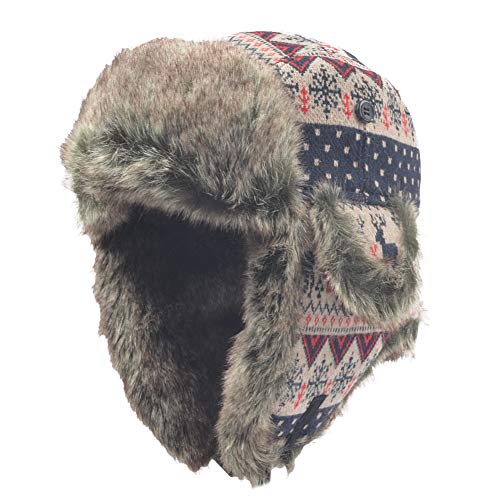 Janey&Rubbins Russian Hat Fur Soviet Ushanka Cossack Winter Cap Earflap Snow Ski Headwear - color: Red/Knitted, size: Medium