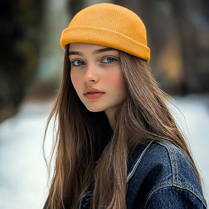 Croogo Beanie Docker Cap Rolled Cuff Brimless Hat Worker Sailor Skullcap - color: Ct49-yellow