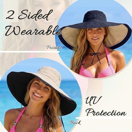 Jeyiour 6 Pcs Women Wide Brim Sun Hat Reversible Beach Bucket Hats Floppy Foldable Cotton Hats for UV Protection Summer Outdoor Travel Fishing