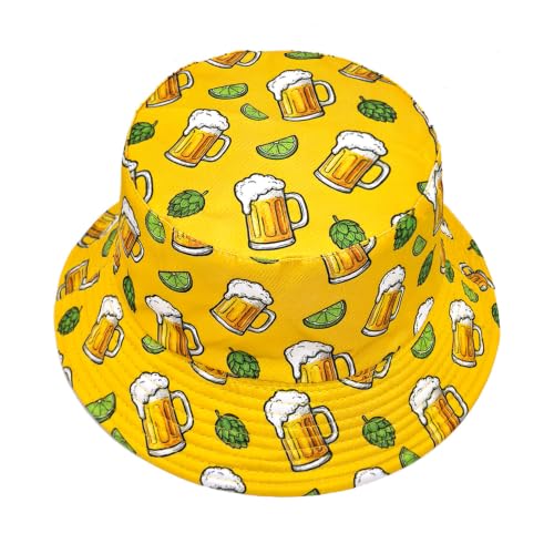 Quanhaigou Bucket Hat for Men Women,Packable Reversible Printed Sun Hats,Fisherman Outdoor Summer Travel Hiking Beach Caps - color: Beer Hop