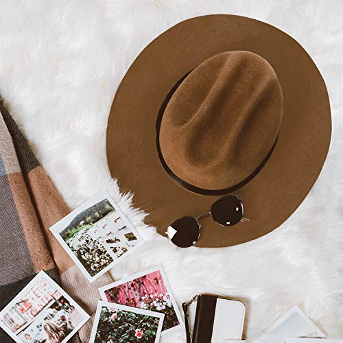 DRESHOW Women Classic Felt Fedora Wide Brim Floppy with Belt Buckle Panama Hat - color: 1 Pc Fedora Hat: Brown