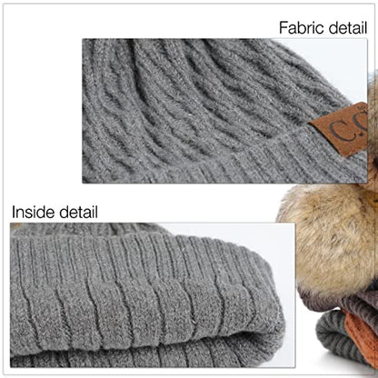 C.C Hatsandscarf Exclusives Unisex Solid Ribbed Beanie with Pom (HAT-43) - color: A Honey Comb Pattern(rayon)-beige