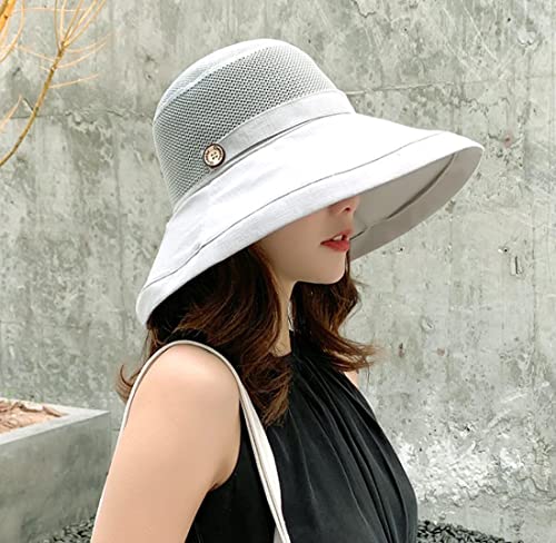 Women Wide Brim Sun Hats Metal Wired Edge Summer UV Protection Beach Fishing Hat for Hiking Garden Travel Chin Strap - color: B4-fyu001-lightgray, size: One Size