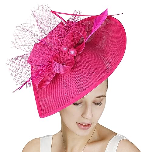 GIBZ Women's Wide Brim Fascinator Elegant Tea Party Headband - color: Rosy
