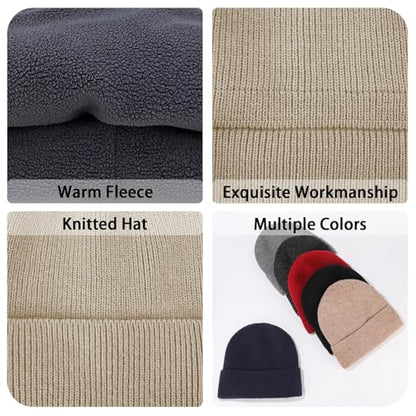 Winter Beanie Hats for Women Men Fleece Slouchy Knit Thick Beanies Warm Thermal Snow Ski Hat Gifts for Cold Weather - color: Beige