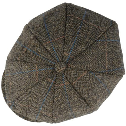 Mens Newsboy Cap High Woolen Tweed Gatsby Hat Ivy Cabbie Flat Golf Cap for Fathers Women Unisex - color: Herringbone Plaid Brown, size: 7-7 1/8
