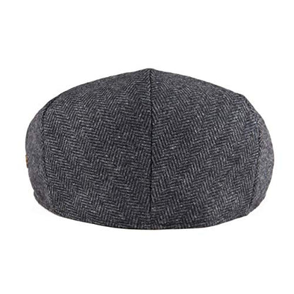 VOBOOM Men's Herringbone Flat Ivy Newsboy Hat Wool Blend Gatsby Cabbie Cap - color: Dark Grey, size: 7 1/8