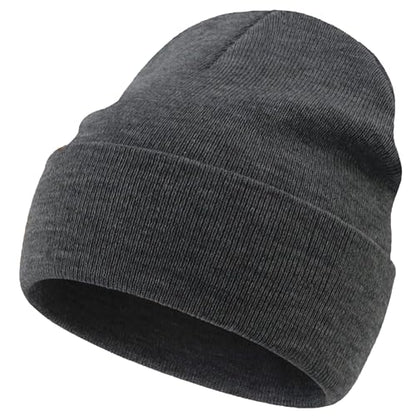 100% Cotton Beanie Lengthen Cuffed Beanies Knit Winter Hats Unisex - color: 1-dark Grey