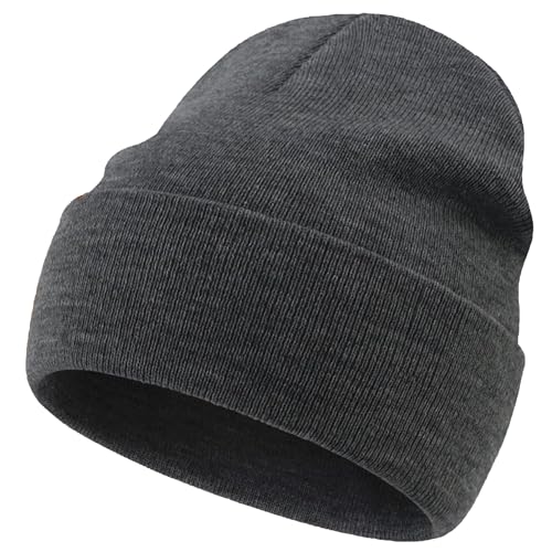 100% Cotton Beanie Lengthen Cuffed Beanies Knit Winter Hats Unisex - color: 1-dark Grey