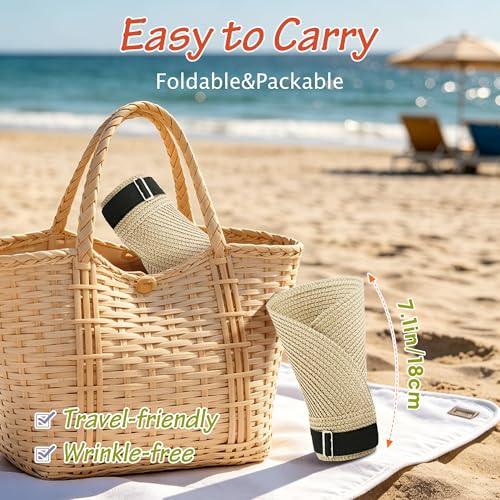 3 Pack Women Straw Sun Visor Hats, Wide Brim UV UPF 50+ Protection Beach Visor, Packable Adjustable Summer Hats for Traveling - color: Beige+beige+beige